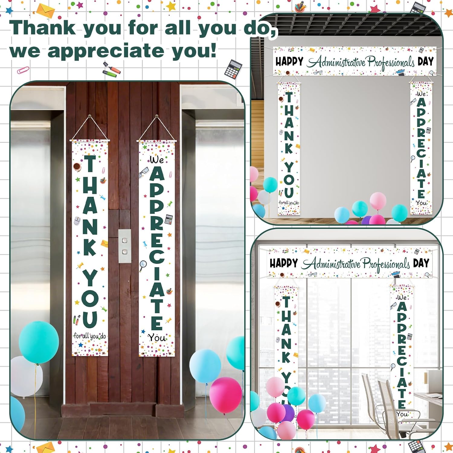 Tingjoo 3 Pcs Happy Administrative Professionals Day Banner Happy Admin Day Office Party Decoration Secretary Appreciation Thank for All You Do Banner for Administrative Professionals Party Decoration