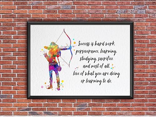 Miniatura 9 de Dignovel Studios 8 x 10 sin marco de tiro con arco deportivo niña acuarela impresión mujer flecha arco caza citas inspiradoras arte pared oficina