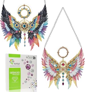 Scettar 2 Pcs Hanging Dimond Art Paintings Kit for Adults, DIY Crystal Gem Craft Painting Kit Angel Wings, Acrylic Board Diamond Dotz Kits Ornament for Home Wall Decor, Box Package