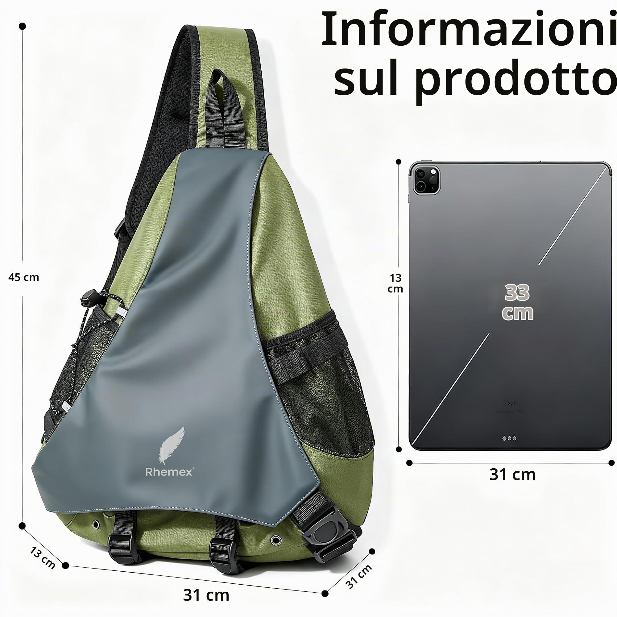 Borsa a Tracolla Uomo Multiuso, Leggera e Impermeabile, Grande Capacità per Viaggio, Lavoro e Outdoor, verde