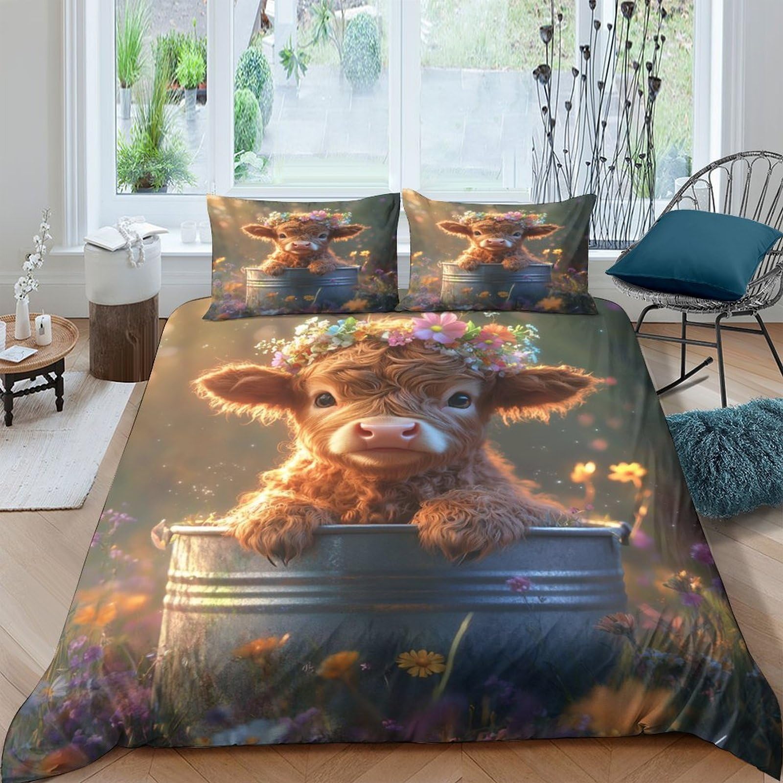 Ctjqhvkz Style-10 3D Printed Highland Cow Fitted Sheet Microfiber Soft Cartoon Farm Animal Bed Cover For Bedroom Dorm Mattress Protection Decor Single（135X200cm）