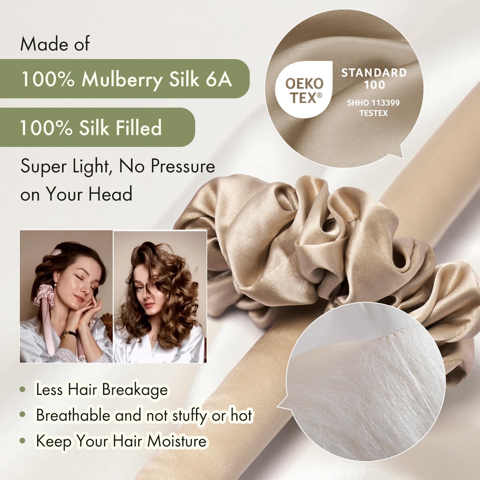 LILYSILK Heatless 100% Mulberry Silk Curling Headband And 2 Silk Scrunchie Set Hair Diy Hair Styling Tools, Taupe - Image 2