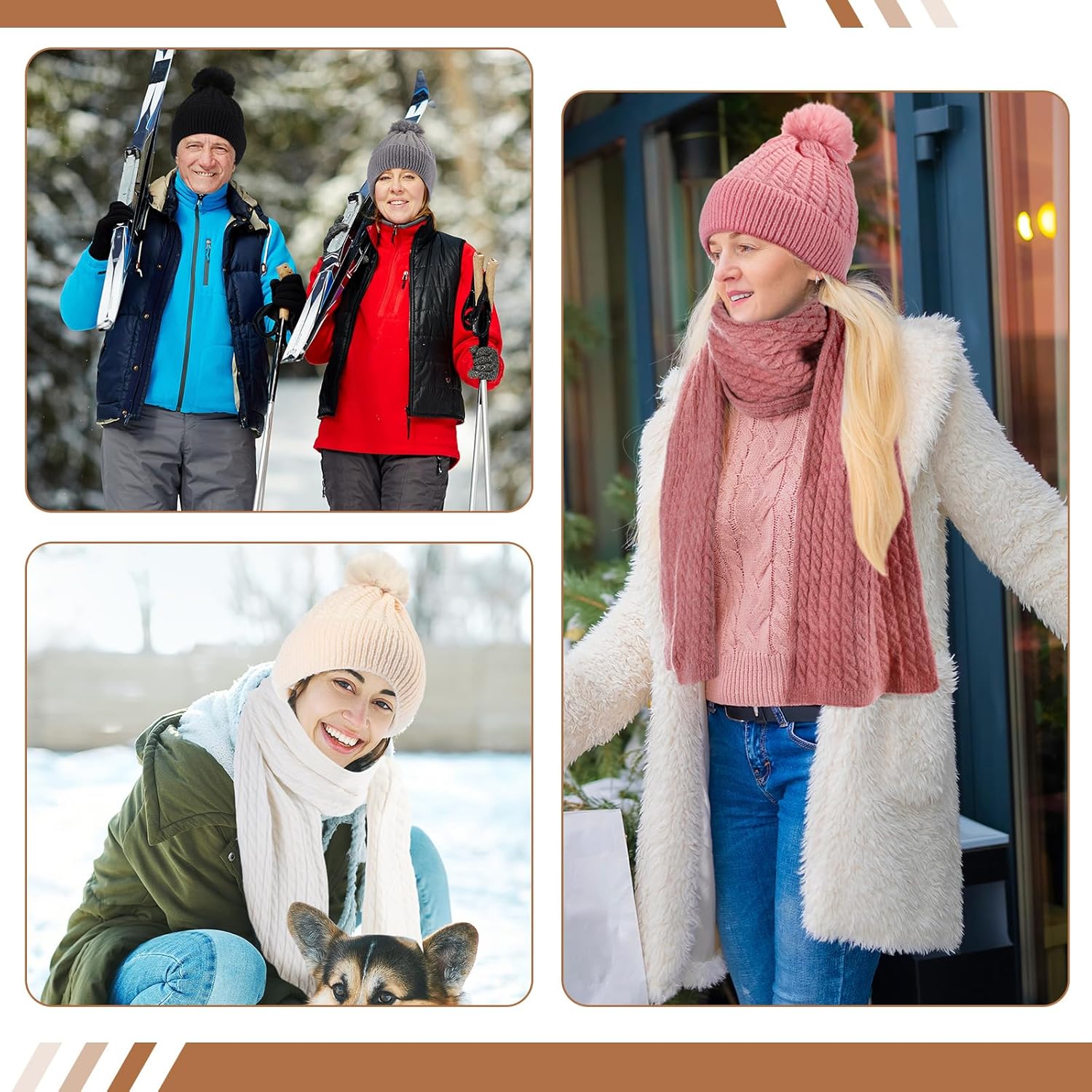 Liitrsh 12 Pcs Women Beanie Scarf Gloves Sets Knitted Beanie Winter Hat Scarf Warm Touchscreen Gloves - Image 6