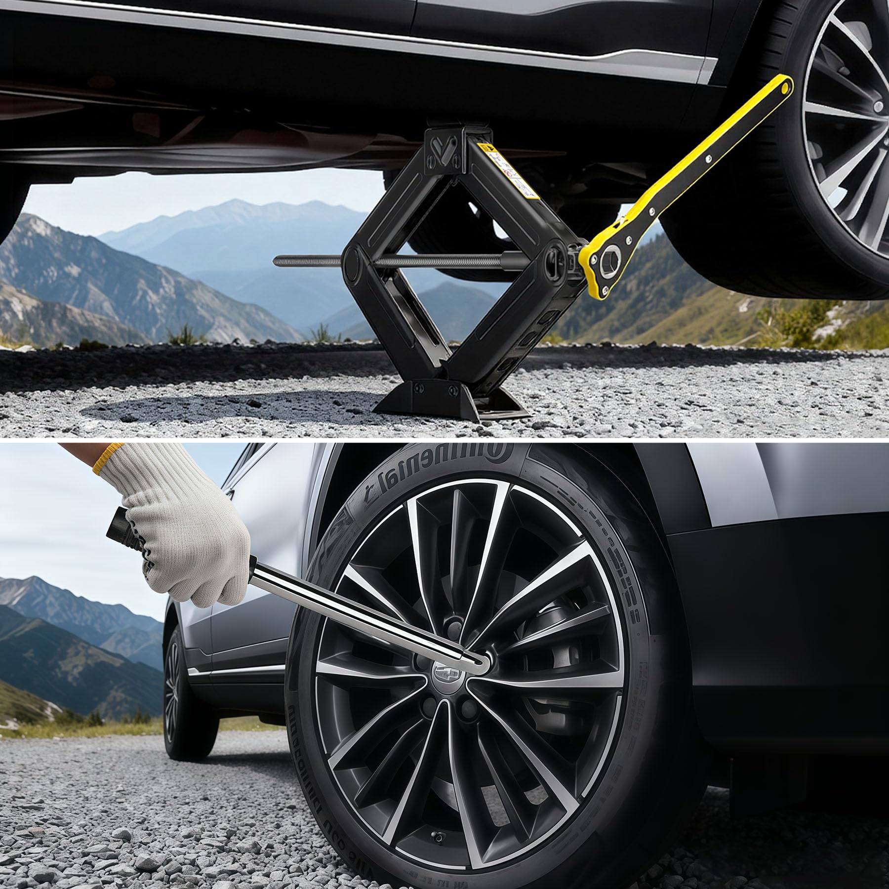 Cric Voiture 1.5T/1500kg, Cric pour Voiture avec Clé à Cliquet kit, Portable pour Voitures Berlines Camionnettes et SUV, Kit d'urgence Automobile