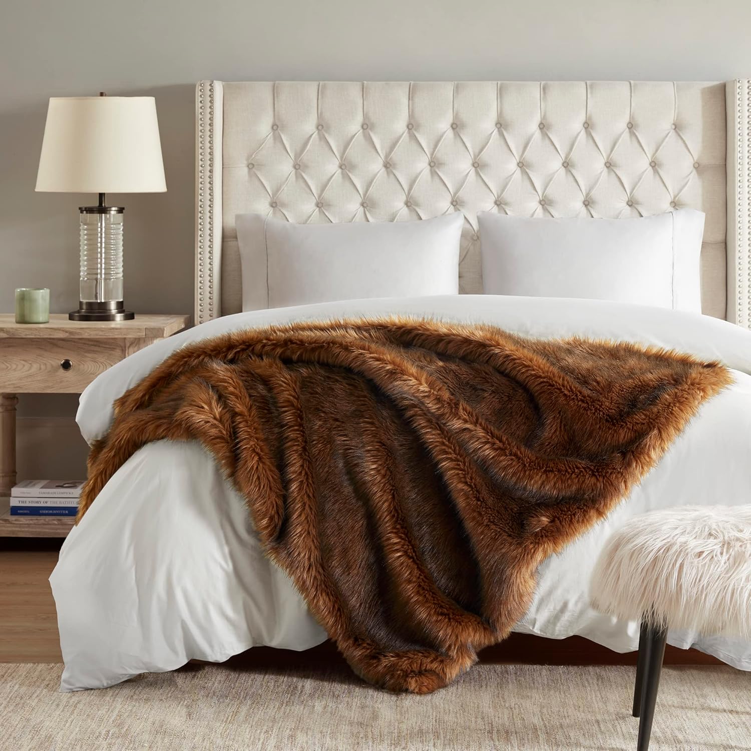 Hyde Lane Faux Fur Throw Blanket - Ultra Long Pile, Luxury Fluffy Bear Brown with Black Tipped Blankets, Fuzzy Plush Animal Coat Color Throws for Sofa Couch, Gift for Women, 50x60 - Image 3