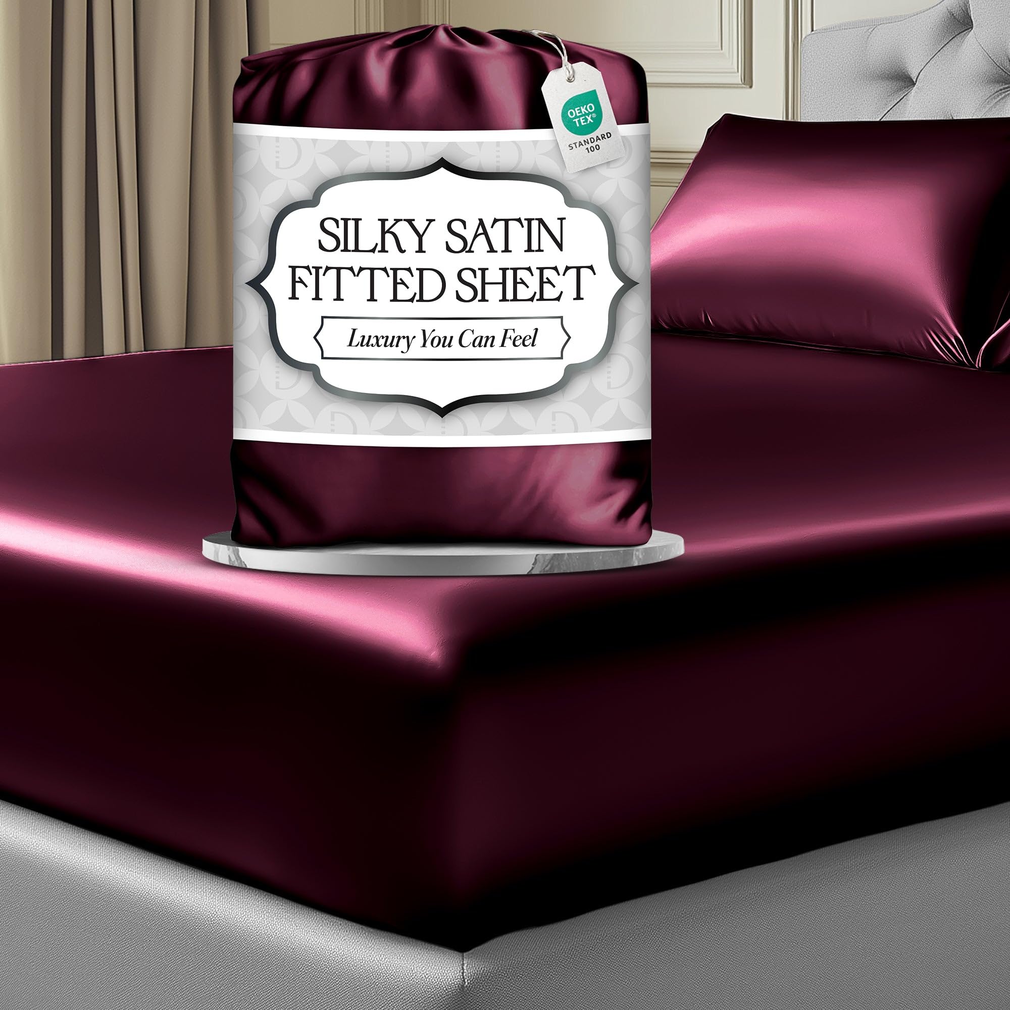 DECOLURE Satin Fitted Sheet Full Size (1 PC) – Luxuriously Smooth & Softer Than Silk Bed Sheets w/ 15 Inch Deep Pocket Hypoallergenic Wrinkle Free,