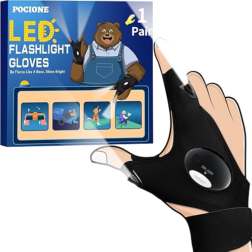 Guantes de linterna LED - Regalos para hombres, rellenos únicos de calcetines, accesorios y artilugios de pesca geniales para acampar