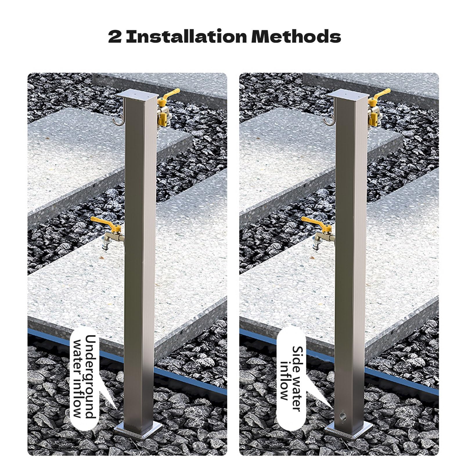 Columna de agua de acero inoxidable para exteriores con 2 grifos, manguera anticongelante, extensor de grifo, montaje en el suelo, fuente de agua decorativa, dispensador de hidrante
