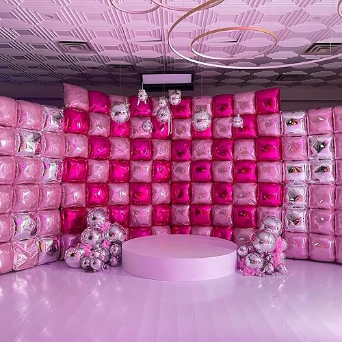 Miniatura 6 de Globos cuadrados de papel de aluminio de doble cara de color rosa intenso y rosa, 19 pulgadas, kit de arco de túnel de globos de aluminio metálico