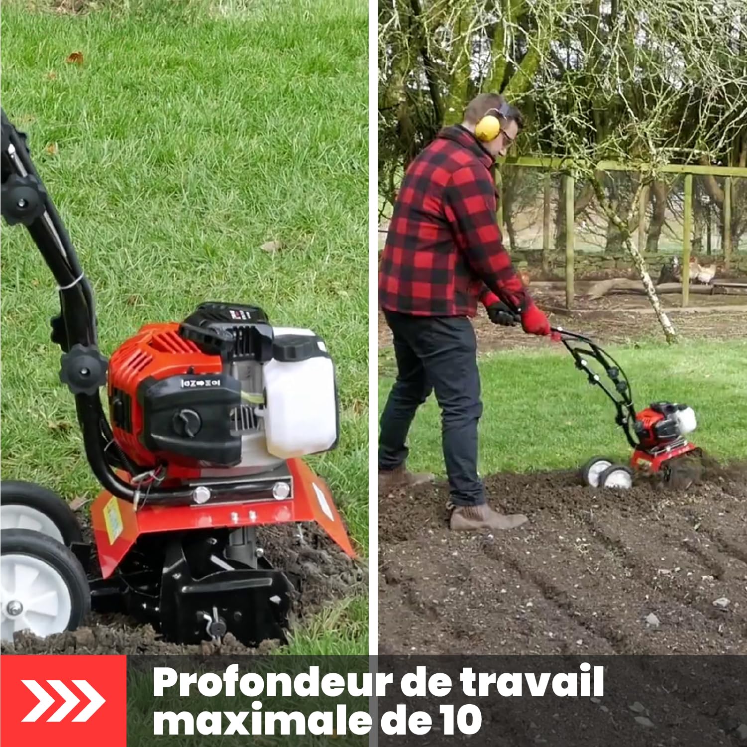 BU-KO 52CC Moteur de motoculteur à Essence de Jardin 3HP 2 Temps cultivateur de Sol à Gazon Rotovator Moteur léger Compact Puissant poignées sûres 1 Ans de Garantie