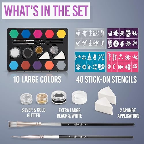Miniatura 2 de Kit de pintura facial para niños - 58 piezas Set con base de agua - Secado rápido - Pinturas para pieles sensibles no tóxicas - Brillos -