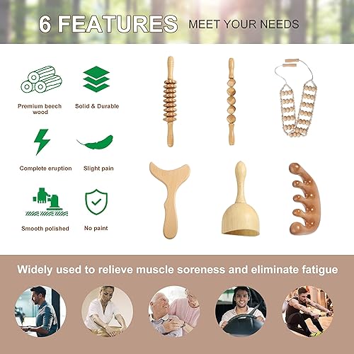 Miniatura 6 de Herramientas de masaje de terapia de madera kit de maderoterapia herramientas de escultura corporal para drenaje linfático y anticelulitis Rodillo