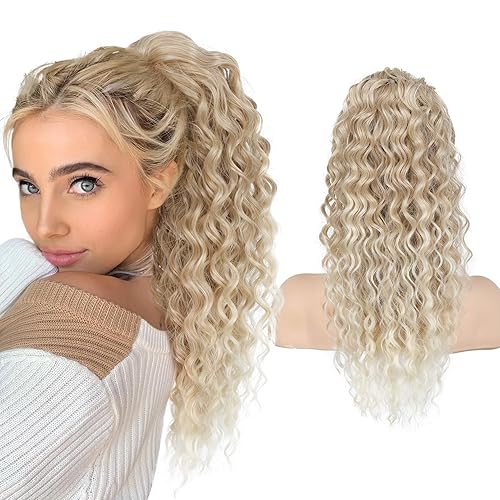 Miniatura 14 de SEIKEA Extensión de cola de caballo, PT005 Isabella 66 cm de largo, rizada, con resalte bohemio, de múltiples capas, ligera y esponjosa, con cordón