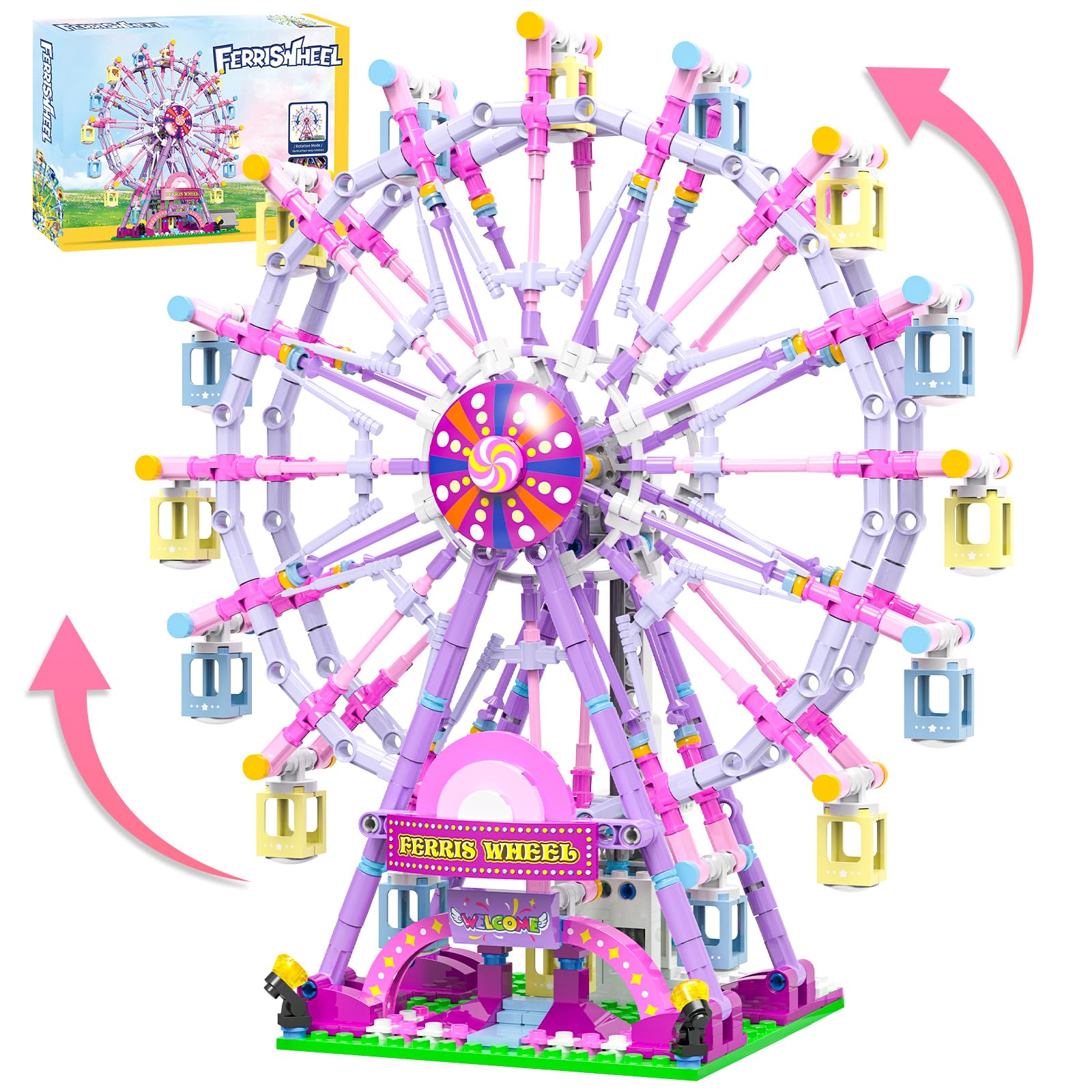 Motorized Ferris Wheel Building Set with Fairy Lights, 813 Piece Creative Toy Building Kit for Two-Way Rotation, Ideal Carnival Construction Kit for Kids Ages 6-12, Engaging Gift for jr Builder