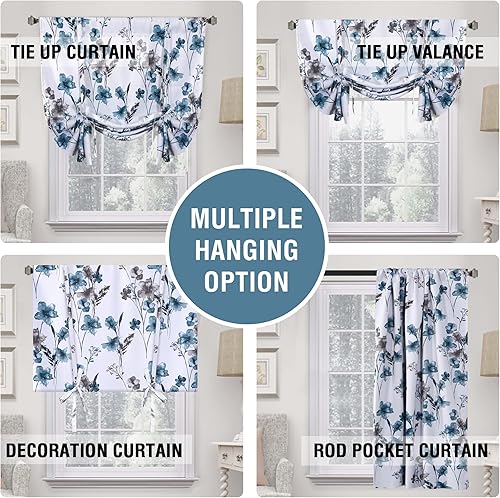 Miniatura 3 de H.VERSAILTEX Cattleya - Cortinas 100% opacas con estampado floral, bolsillo para cortinero, para ventanas pequeñas con forro negro, 42 pulgadas