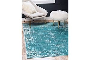 Decorate with Unique Loom Sofia Collection Area Rug, Turquoise and Ivory, 4'...