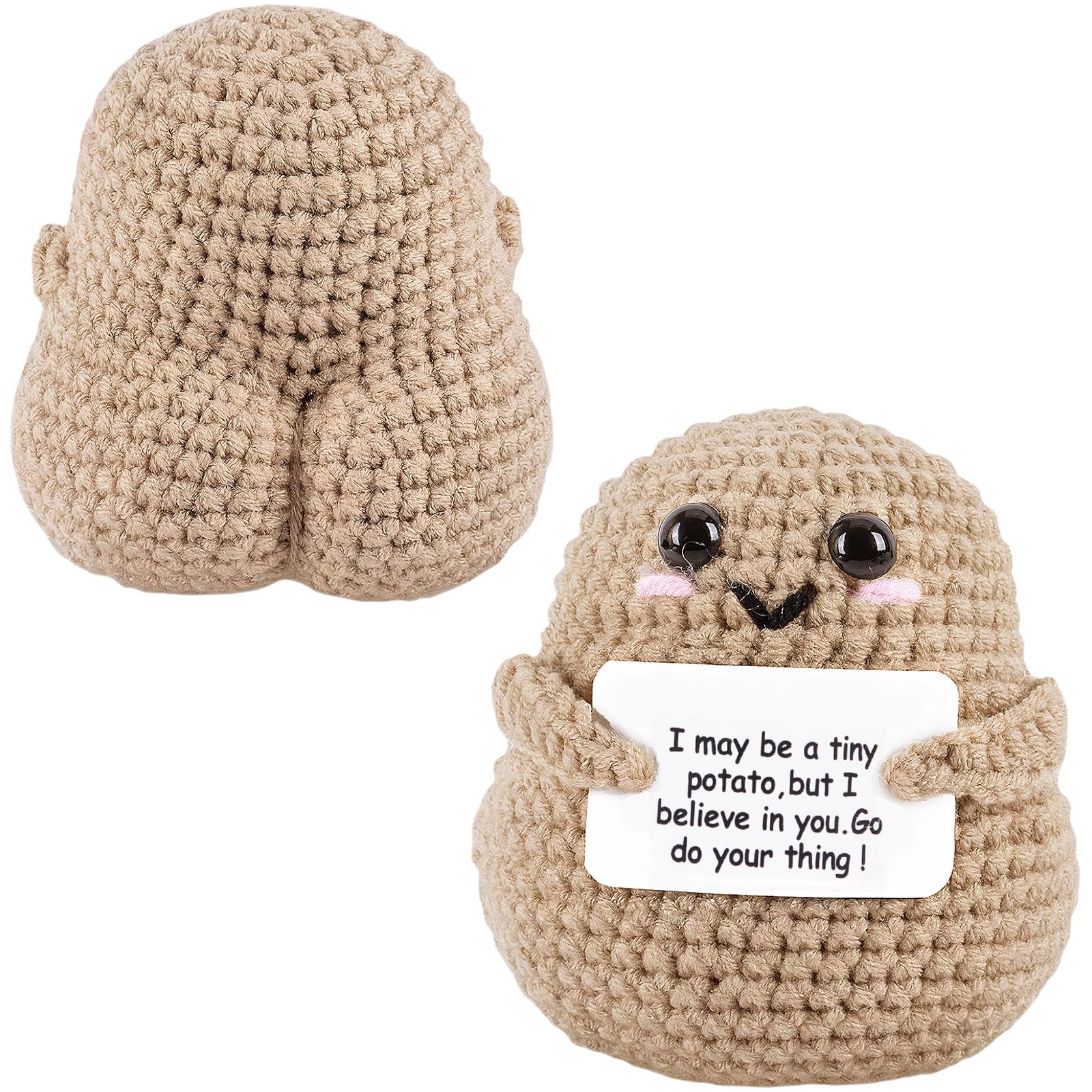 Positive Cute Potato,Emotional Support Potato with Card,Knitted Potato Plush Doll,Cute Potato,Inspirational Gifts for Women,Positive Cute Potato Crochet Doll,Good luck gift for friends,with Cloth Bag