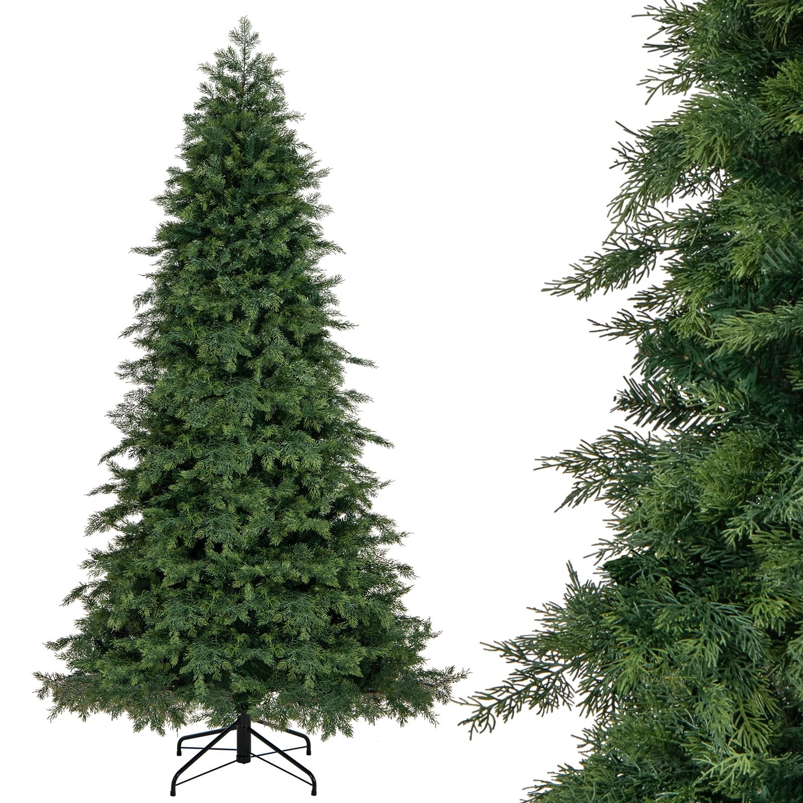 HAPPYGRILL 7.5 FT Unlit Artificial Xmas Tree, Hinged Christmas Tree with 1019 PE PVC Branch Tips & Folding Metal Stand, Festive Decoration Tree for Home, Office & Carnival, Green