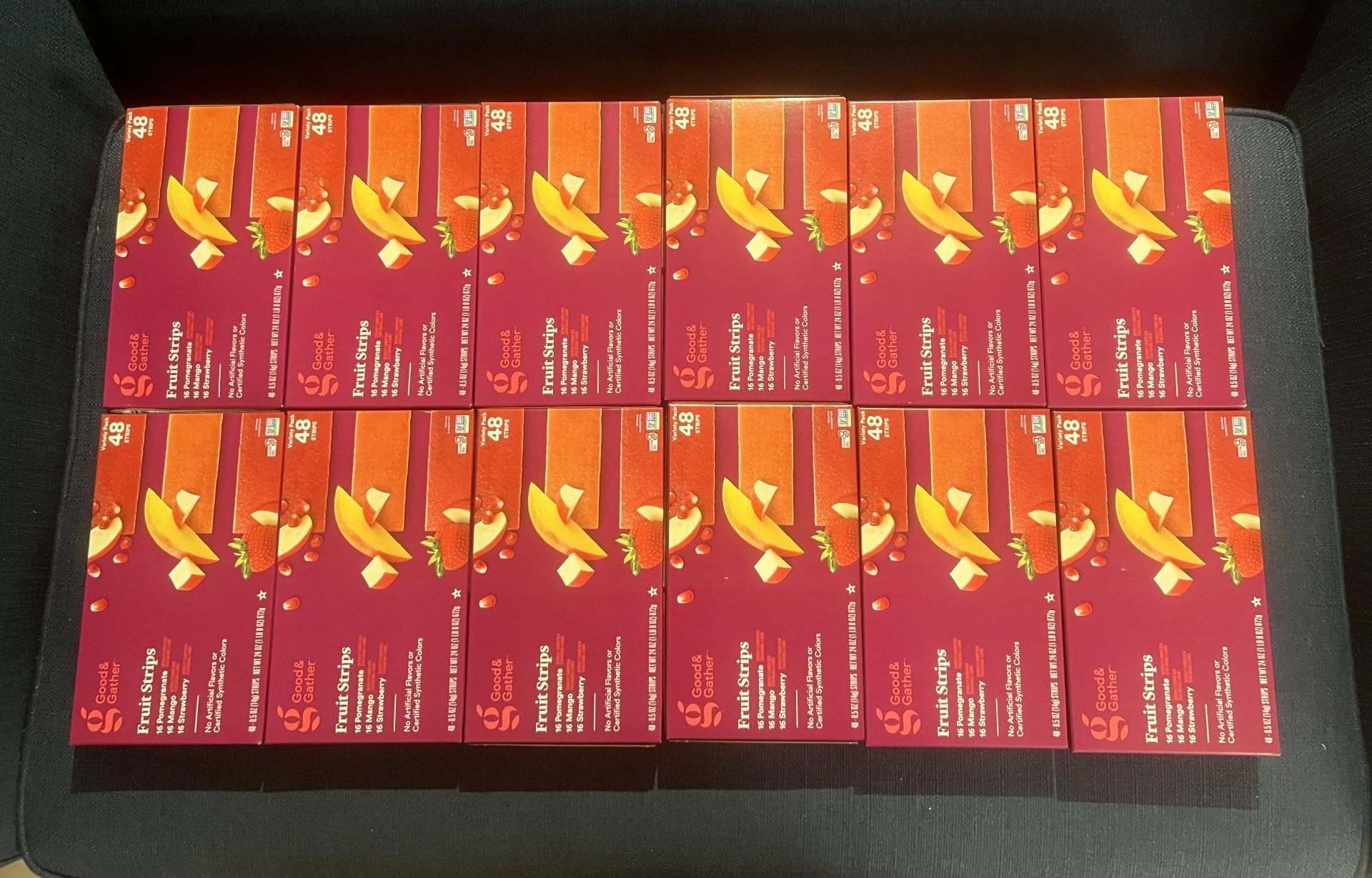 Fruit Strips Pomegranate, Mango and Strawberry Fruit Leathers Healthy Snack Made with Real Fruit Puree Concentrate Good and Gather Variety Pack 48 Strips, Set of 2