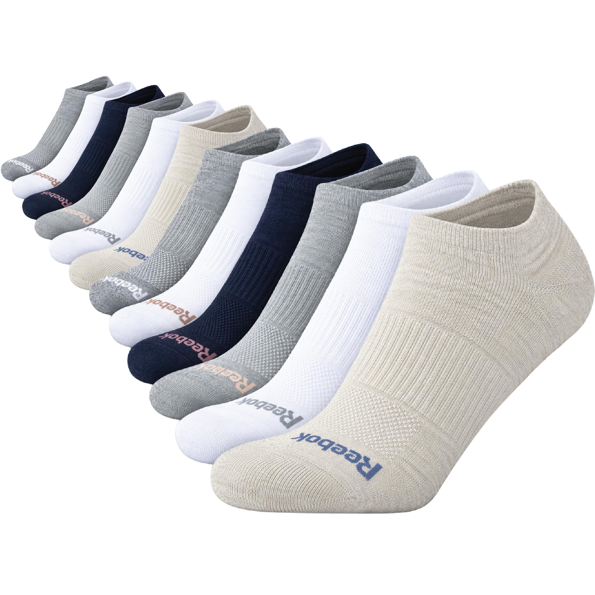 Reebok Womens No Show Socks Moisture Wicking Cushion Low Cut Socks 12 Pack