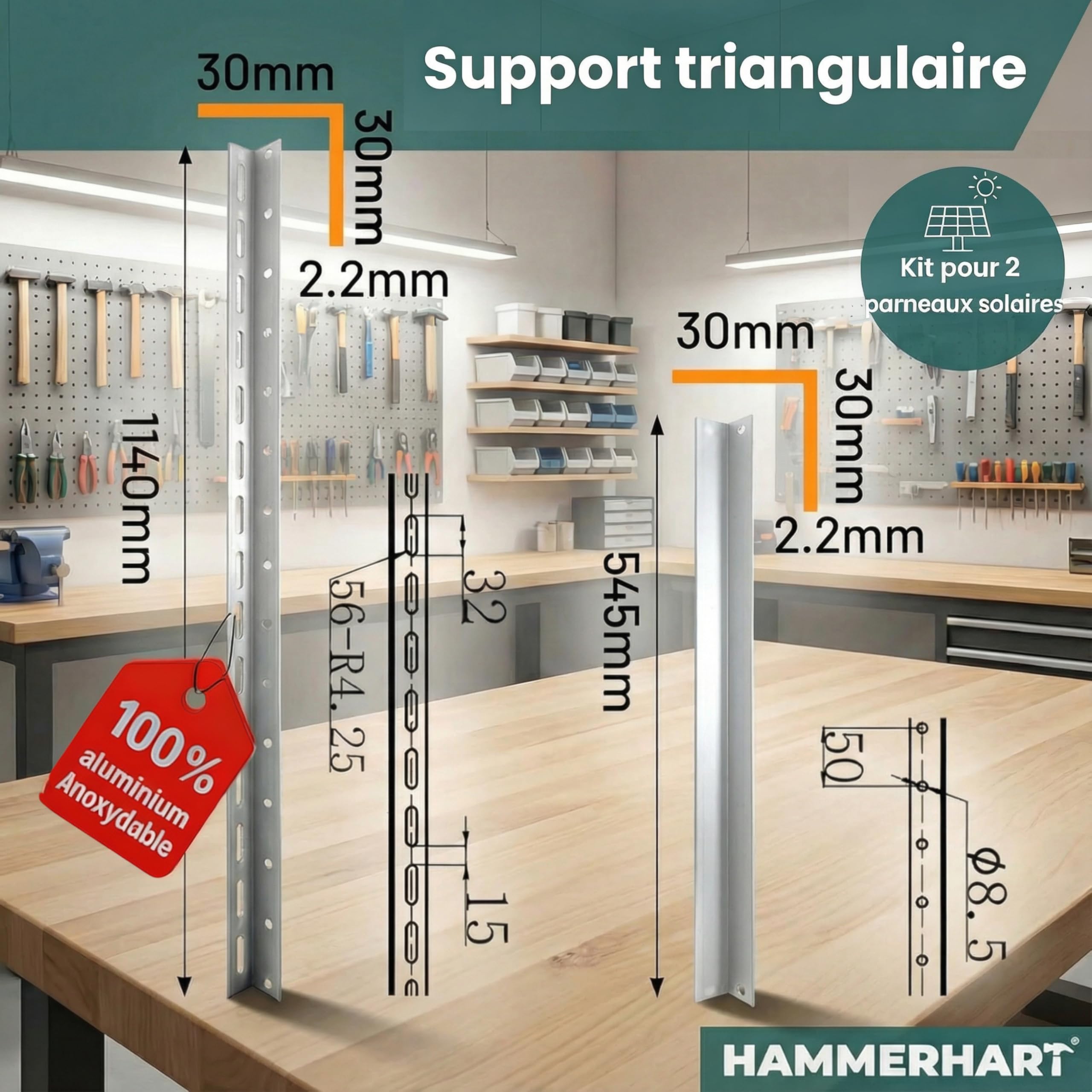 Lot de 4 supports de centrale de balcon - Support pour centrale électrique de balcon jusqu'à 114,5 cm - Réglable de 0 à 90 ° - Support de panneau solaire robuste certifié TÜV