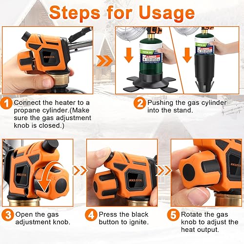 Miniatura 5 de Calentador de carrito de golf, calentador de propano portátil de 9200 BTU con base doble, soporte para tazas y soporte de cilindro plegable, para