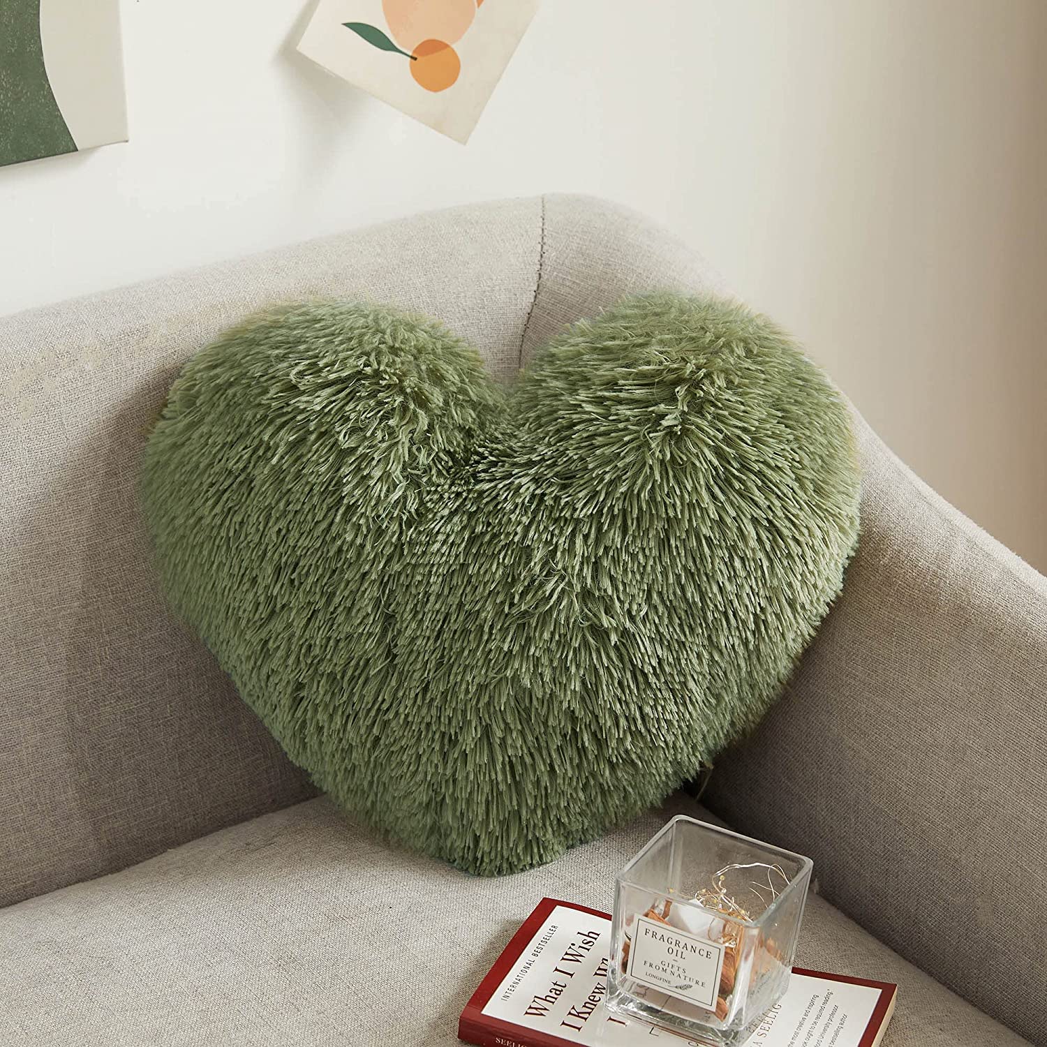 Catchyx Cart Small Heart Shape Pillow in Vibrant Colors. (Olive Green)-image-7