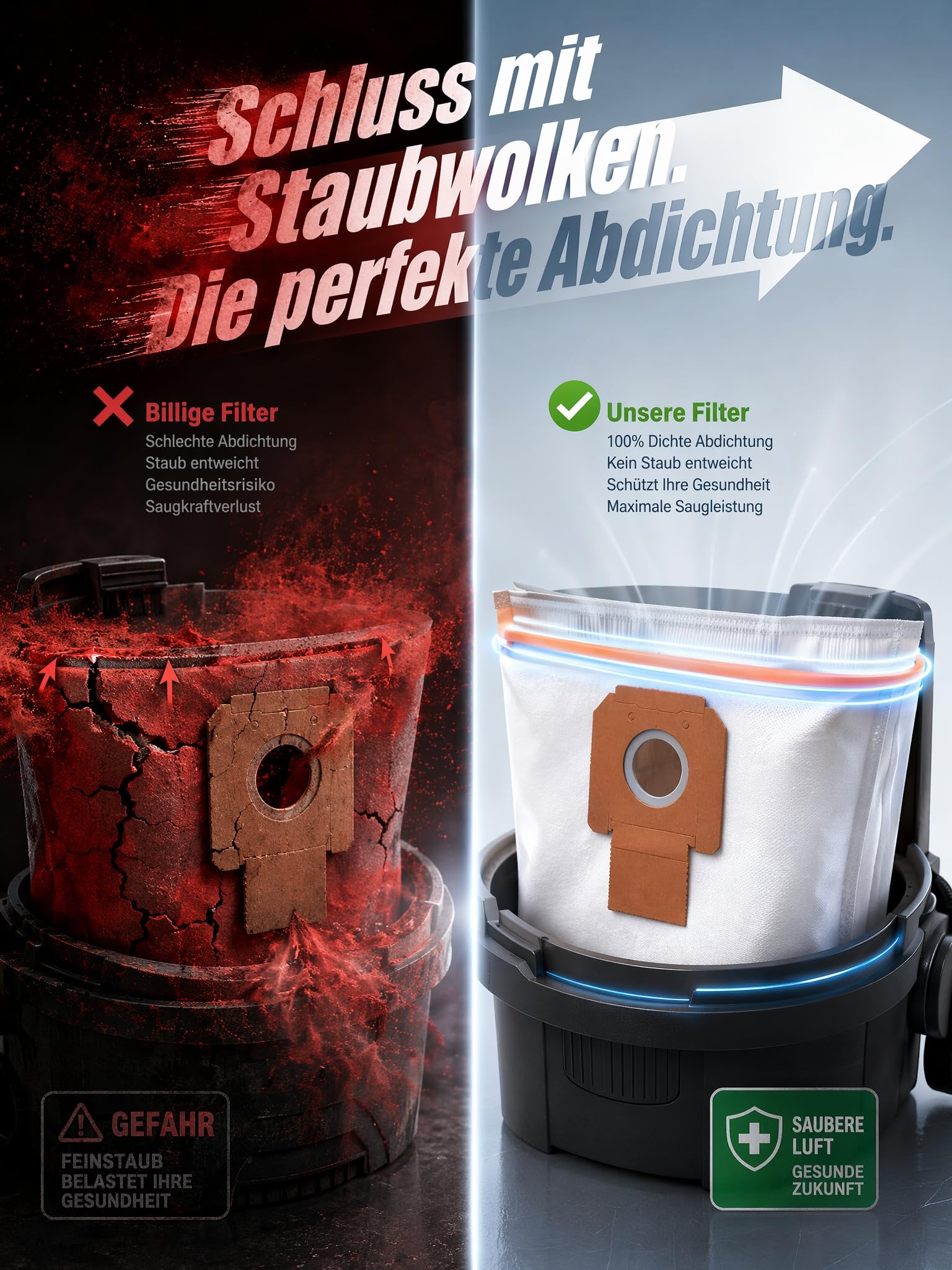 Lot de 12 sacs d'aspirateur avec 2 filtres plissés plats pour Bosch