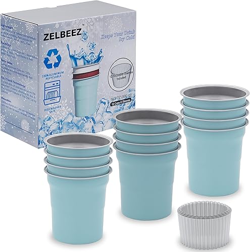 Vasos de aluminio  Juego de 12 vasos de aluminio con mangas  Vasos de metal fresco de 16 onzas para bebidas, bebidas, cócteles  Reutilizables y