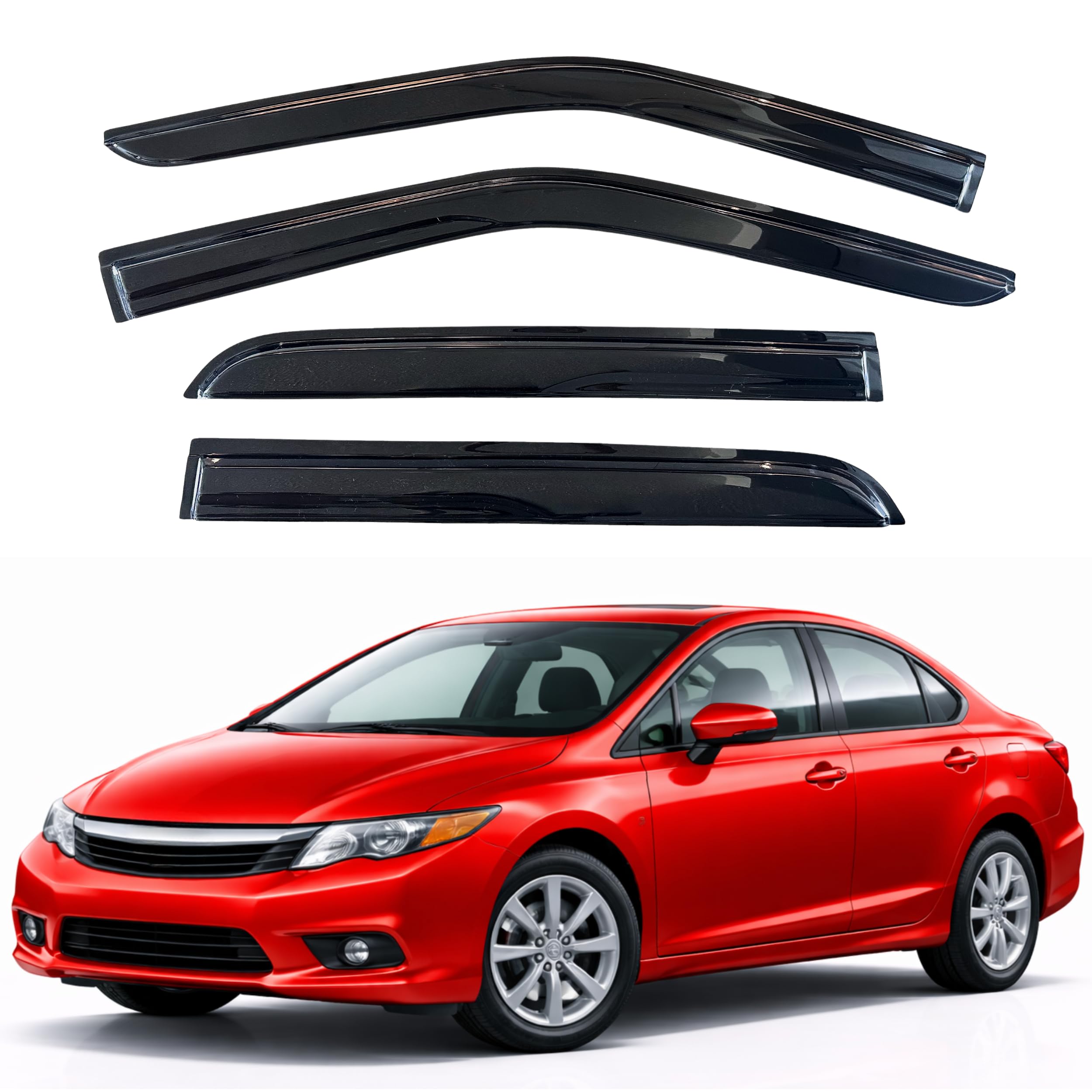 KPY Rain Guards Fit for 2006-2011 Honda Civic, Out-Channel Window Visors Vent Wind Deflectors 4PC, Car Accessories for 06-11 Civic (Sedan Only)