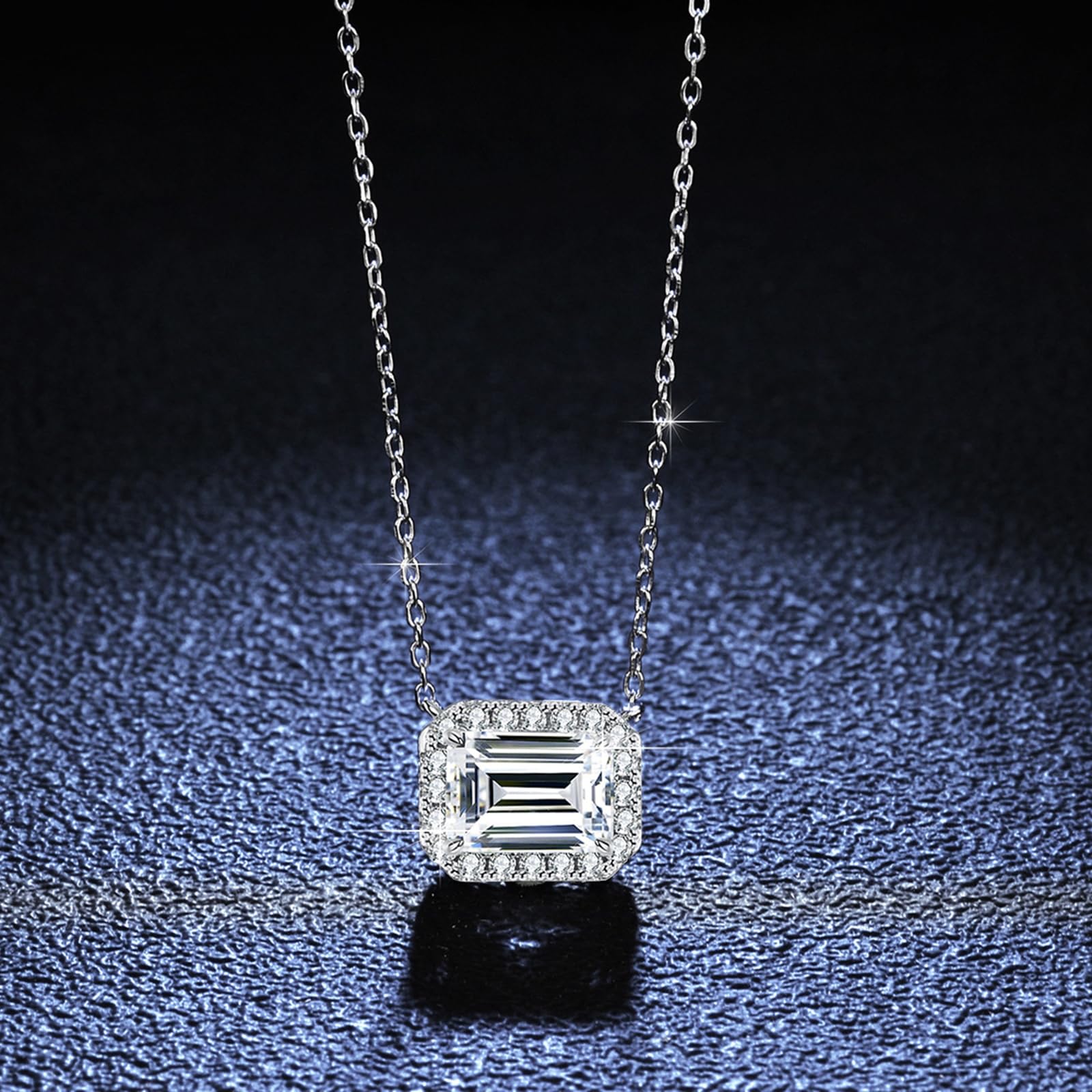 Collar con halo pavé de oro de 9/14/18 quilates para mujer, collar de moissanita esmeralda de 3 quilates, oro real
