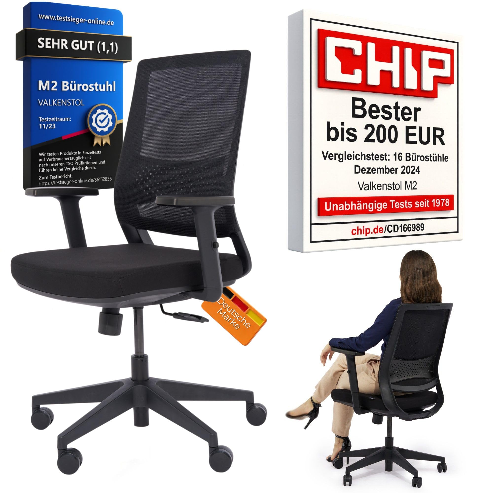 VALKENSTOL M2 Bürostuhl Ergonomisch TESTSIEGER - Büro & Home Office Chair | Bürostühle Individuell einstellbar - Maximale Bewegungsfreiheit - Rückenfreundlicher Schreibtischstuhl mit Lendenwirbelstütze