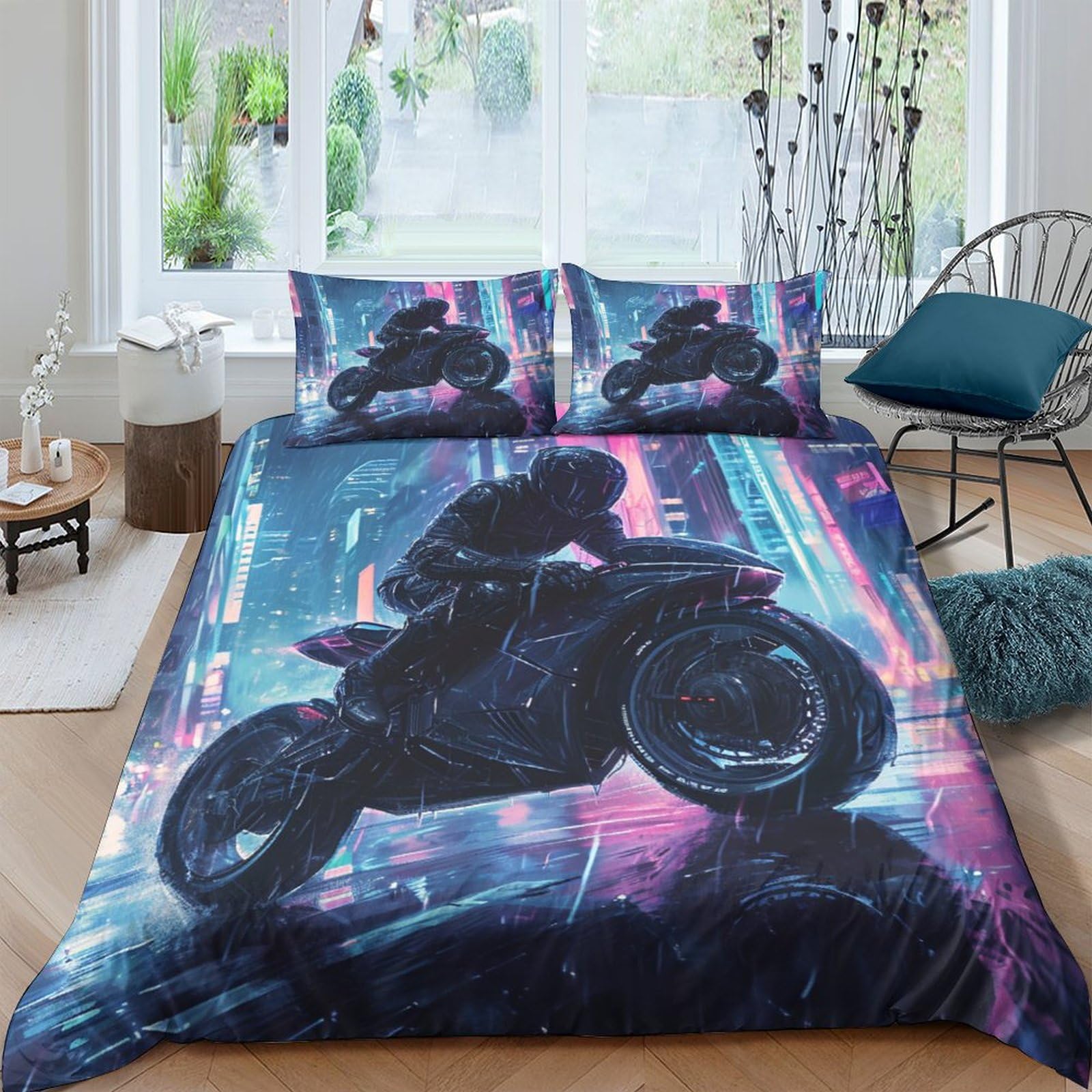 Housse de couette moto 200x200 zippée infroissable lit double