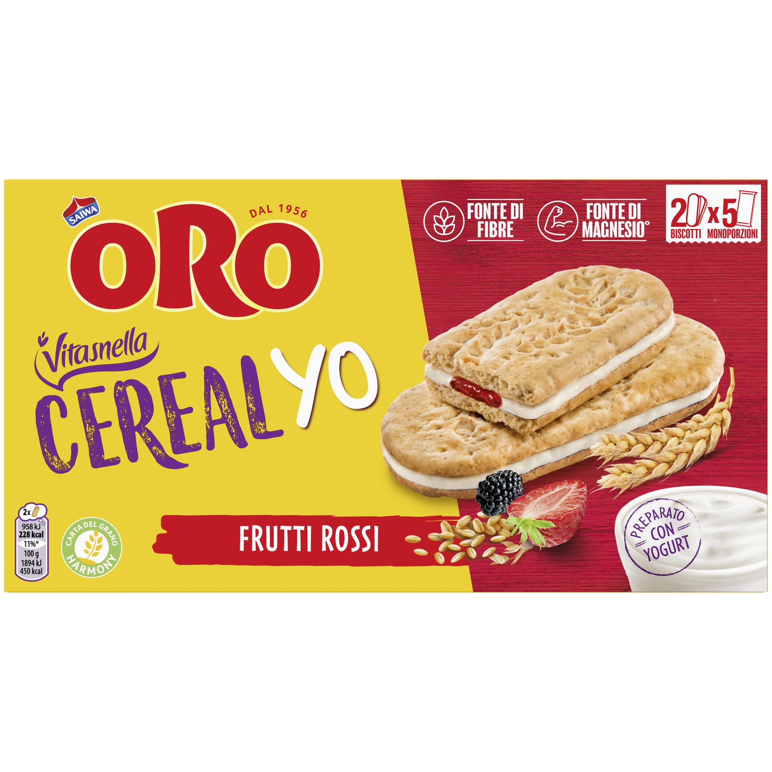 Vitasnella Biscotti Cereal Yo Frutti Rossi, 253g