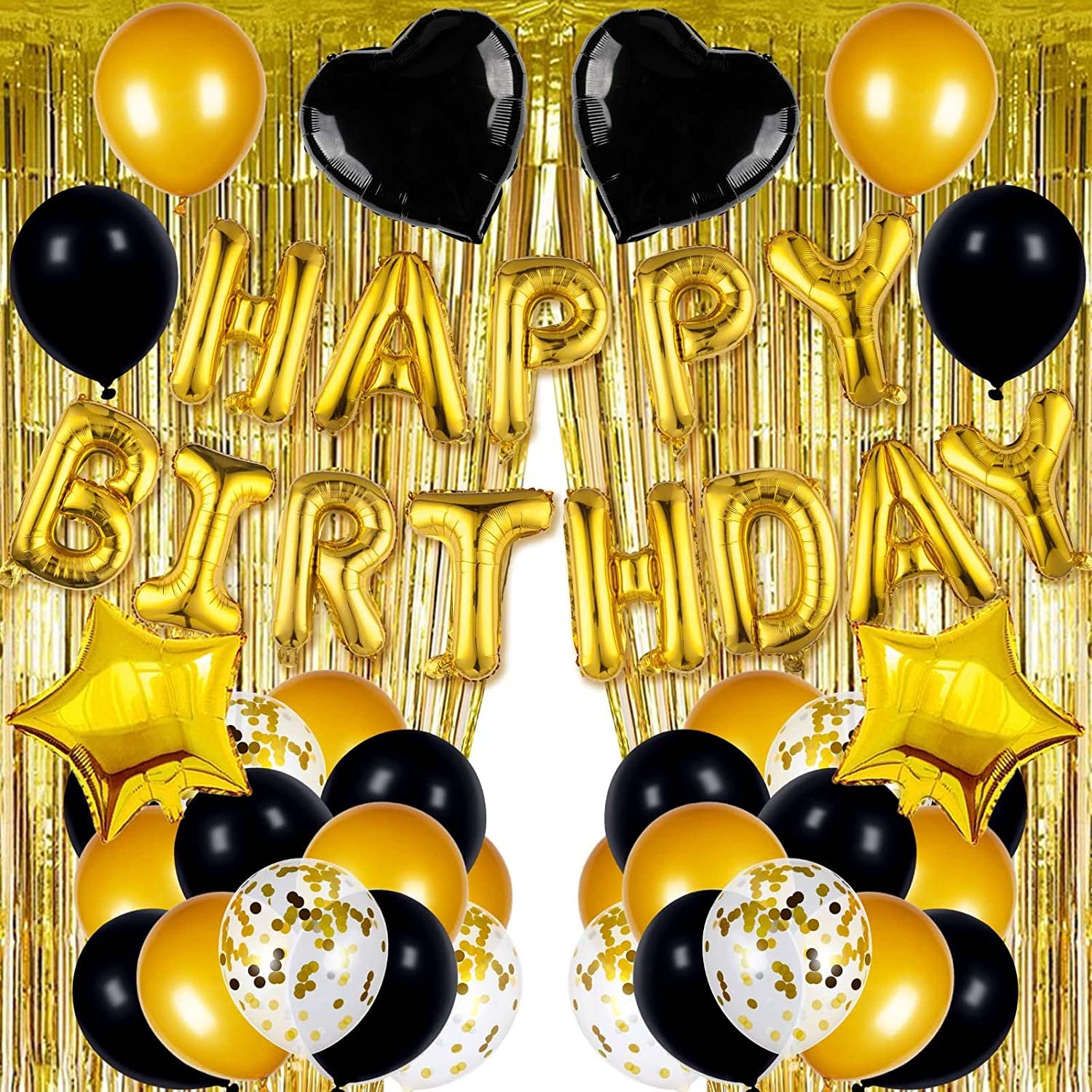 Birthday Balloons Birthday Party Decorations With Plenty Of Latex Balloons Confetti Balloons Foil Balloons For Boys Girls Man Women 18th 21th 30th Birthday Wedding Baby Shower(Black Gold)