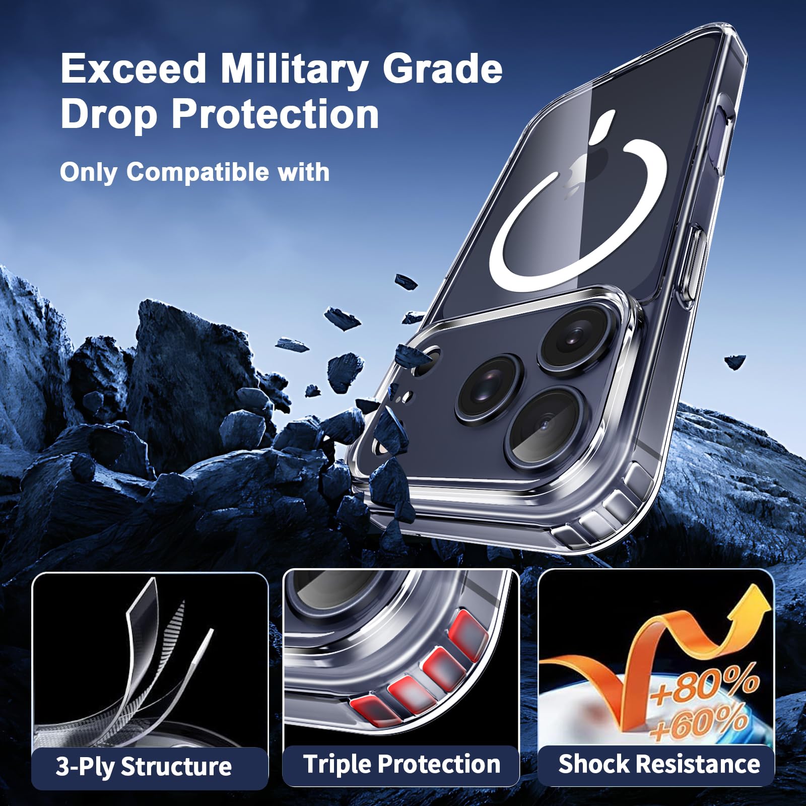 COPIKE Cover Magnetica per iPhone 17 Pro 2025 con 2 Vetro Temperato e 2 Lente Fotocamera Protezione, Custodia Mag Safe Sottile Antiurto [Senza Ingiallimento] Retro Antigraffio, Trasparente