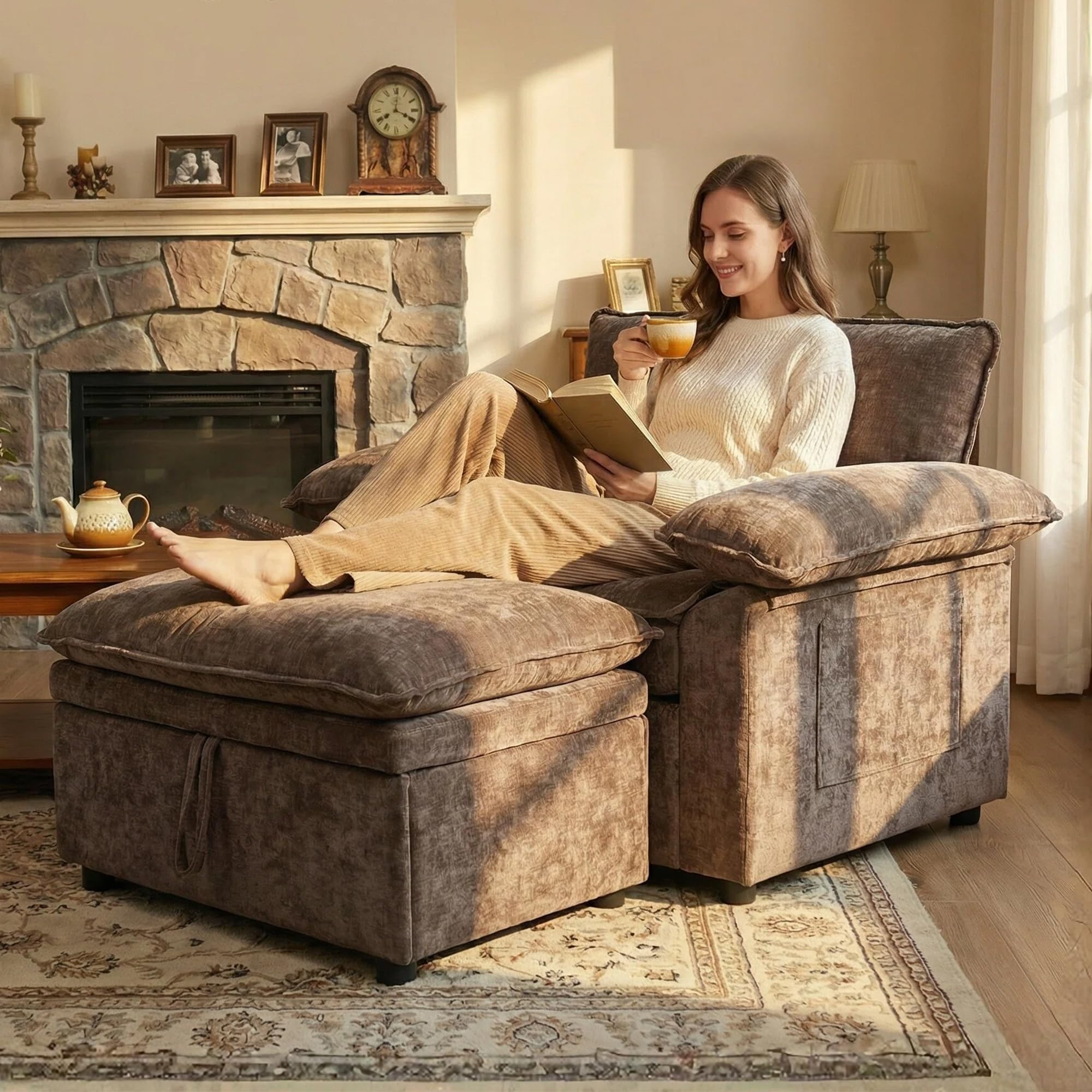 Furnimart Oversized Chair with Storage Ottoman