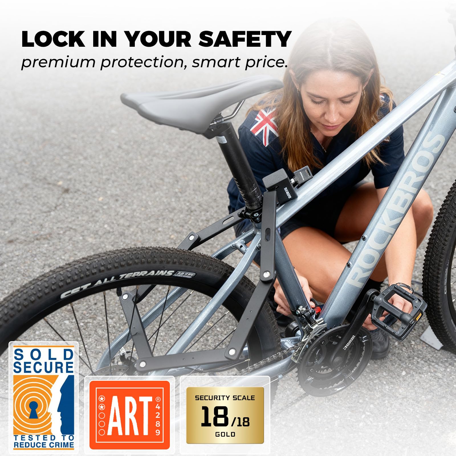 ROCKBROS Lucchetto Pieghevole per Bici, Lucchetto Bici Antifurto e Portatile Lungo 104 cm con Supporto e 3 Chiavi, Altamente Sicuro e Durevole per Bicicletta, Moto, E-bike, Porta