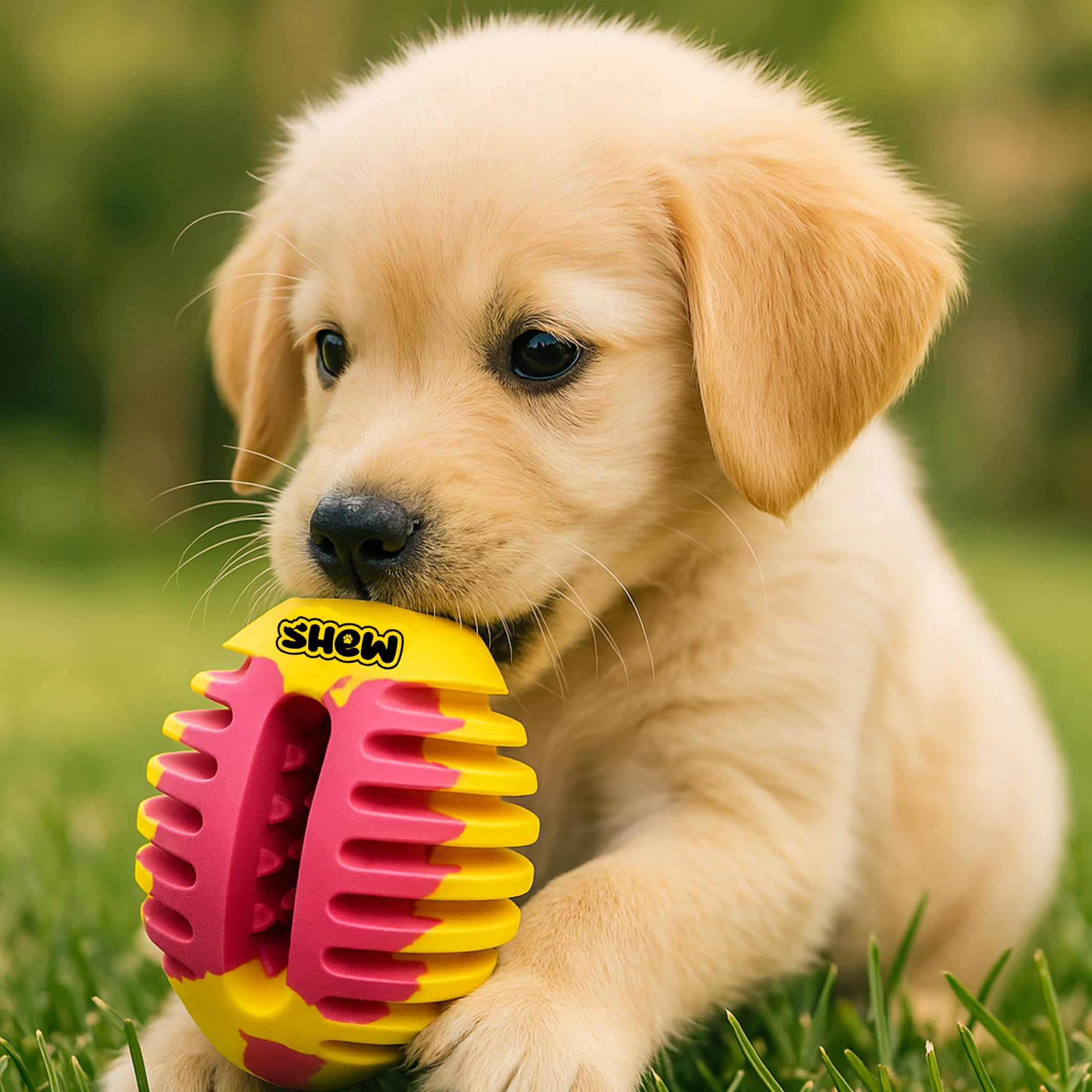 The SHEWY - Ultra-Durable Treat Dispensing Dog Toy Ball, Pink & yellow - Image 4