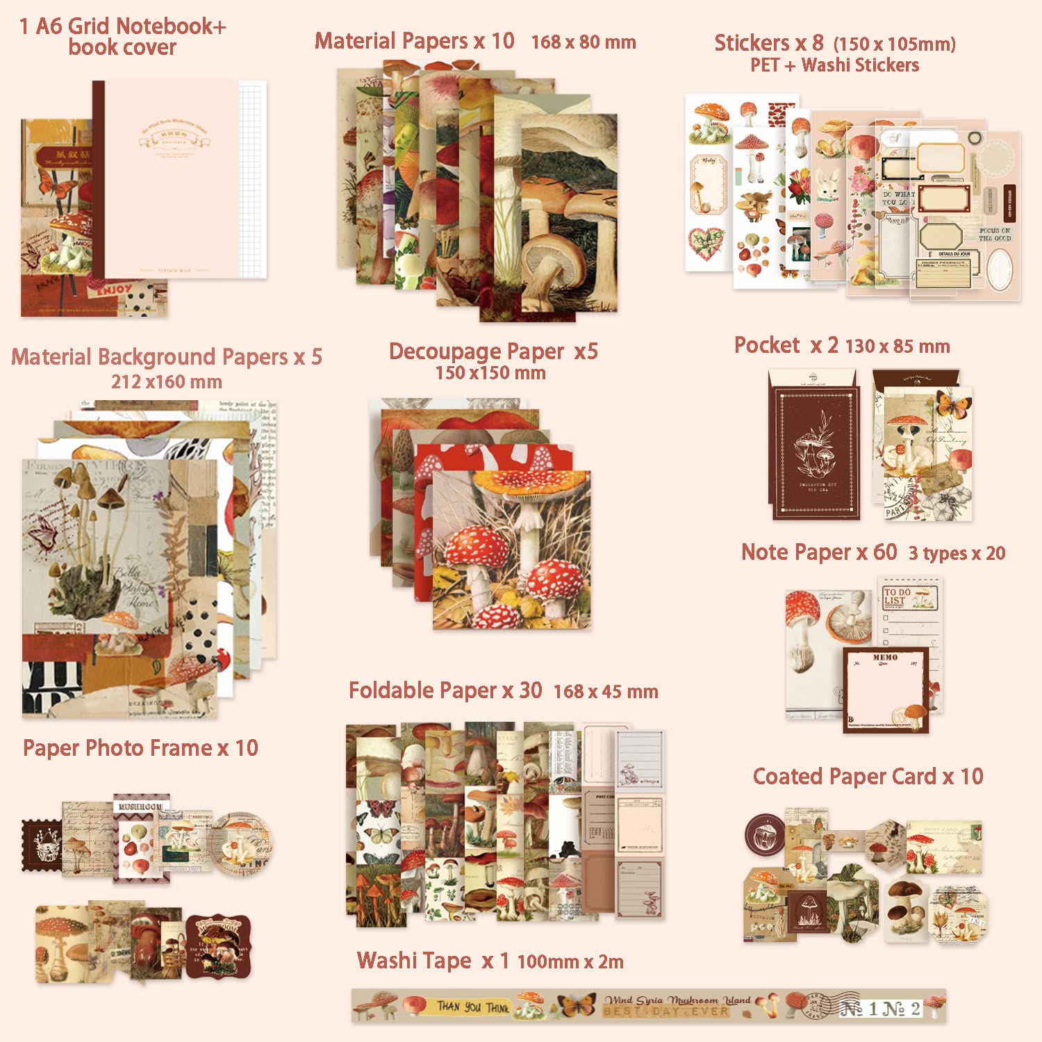 emmoolife Vintage Aesthetic Scrapbooking Supplies Kit, s Botanical Bullet Junk Journal Kit with Journaling Supplies, Tweezers, A6 Grid Notebook,Stationery,Sticker, Birthday Craft Gift for Adult