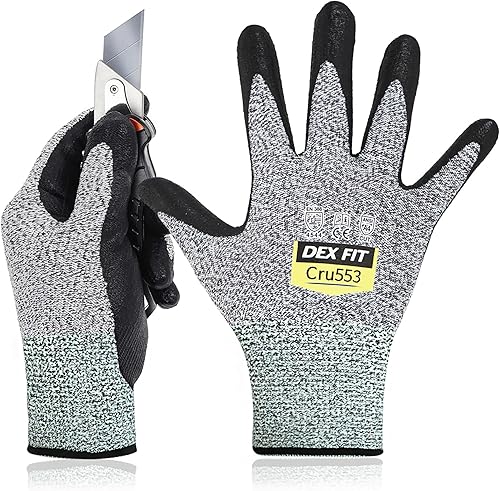 DEX FIT Level 5 Cut Resistant Gloves Cru553, 80 Pairs Bulk, 3D-Comfort Fit, Grip, Lightweight, Touchscreen, Breathable, 1 Box