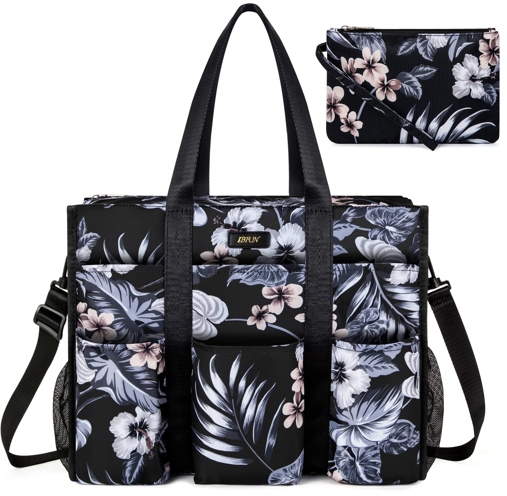 IBFUN Utility Tote Bag with 24 Pockets, Large Teacher Travel Tote for Women | Large Work Tote Bag 2pcs with Zipper for Travel Daily School Teacher Nurse, Large Lightweight Laptop Shoulder Bag Handbag