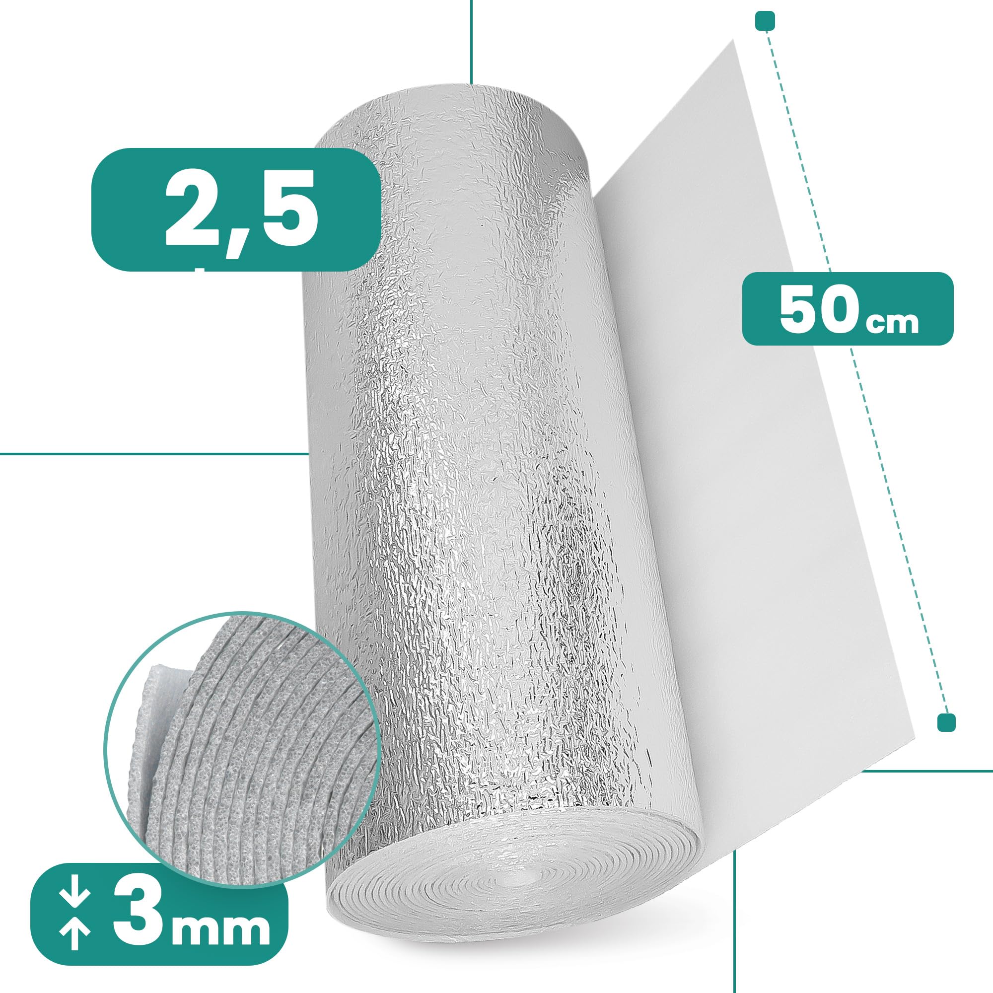 Millto™ Ekran Zagrzejnikowy Mata Aluminiowa 2,5m | Pianka Termoizolacyjna Izolacyjna Izolacja Ścienna Piankowa Folia Odblaskowa Uniwersalna Termiczna Grzejników Ścian