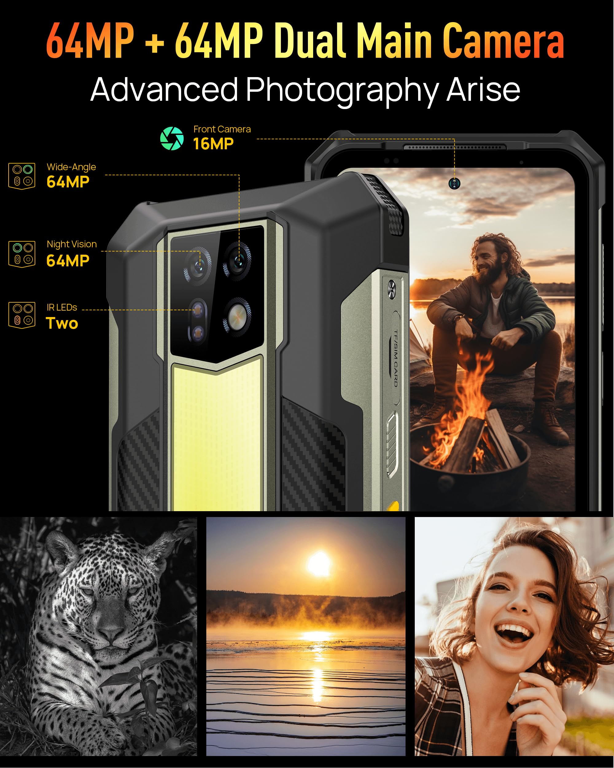 Ulefone Armor 24 Rugged Smartphone 22000mAh, 1000LM Lampada Campeggio 24GB+256GB, Android 13 Dual 4G Helio G95, 6.78" FHD+ 120Hz, 64MP Visione Notturna Telefono Indistruttibile, NFC/OTG/GPS