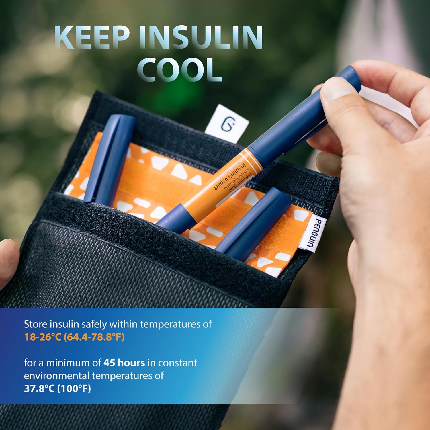 Penguin Insulin Cooler - Water-Activated Insulin Travel Case for Pens - Large Insulin Travel Cooler Measuring 7.8 x 6.3- Stores Insulin Safely at 64F-78F for 45 Hours - Black