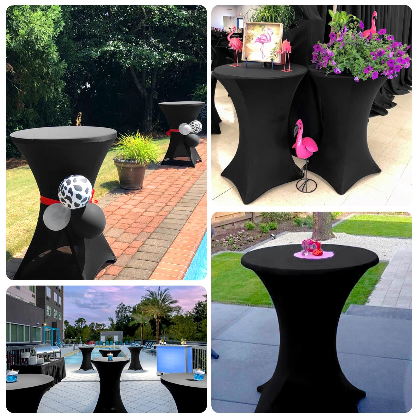 Pesonlook Paquete de 12 manteles de elastano para mesa de cóctel de 32 x 43 pulgadas, color negro, esquinas cuadradas, mantel de cóctel para bar, boda, cóctel, fiesta, banquete (color negro)