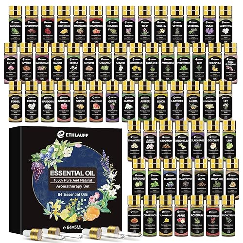Juego de 64 aceites esenciales de aromaterapia, aceites esenciales de fragancia, perfectos para difusor, humidificador, masaje, jabón, cuidado de la