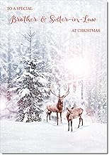 doodlecards Brother and Sister in Law Christmas Card Deers in Forest Medium Size Christmas Card for Brother & Sister-in-Law with Plain Envelope