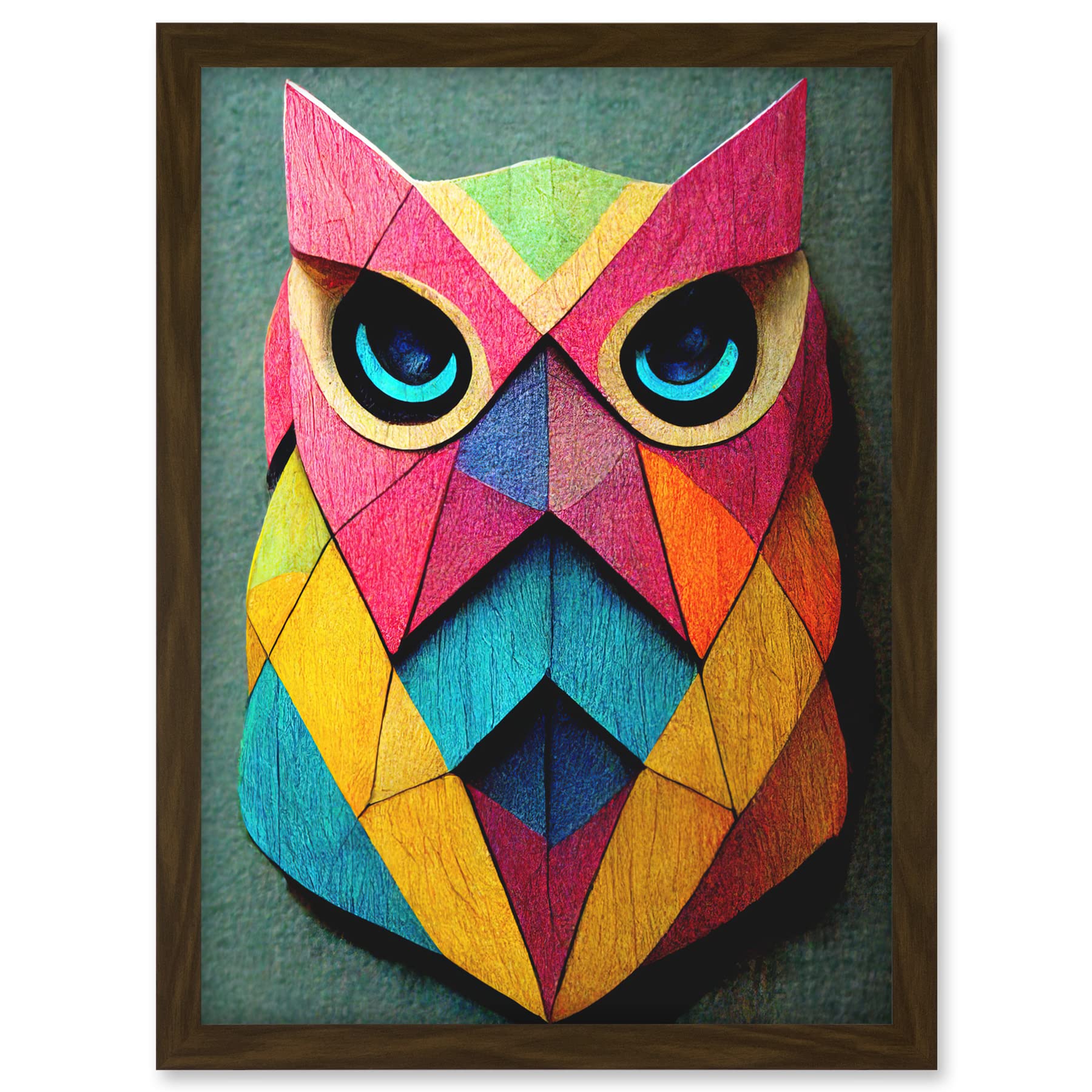 Doppelganger33 LTD Geometric Rainbow Owl Picture Abstract Multi Coloured Artwork Framed A3 Wall Art Print