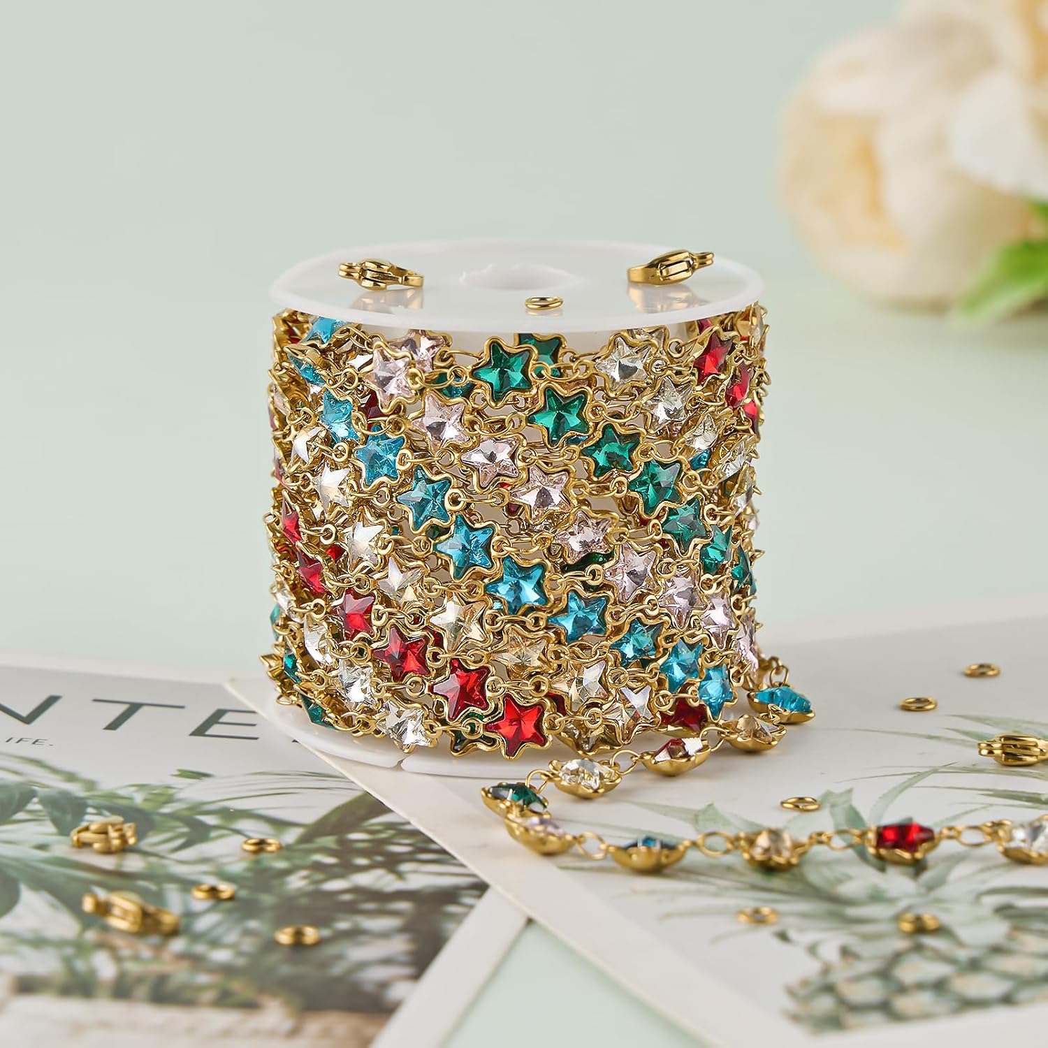 UMAOKANG 2 Meters Gold Plated Stainless Steel Chains for Jewelry Making Multicolor Star Decorative Craft Chain on Spool